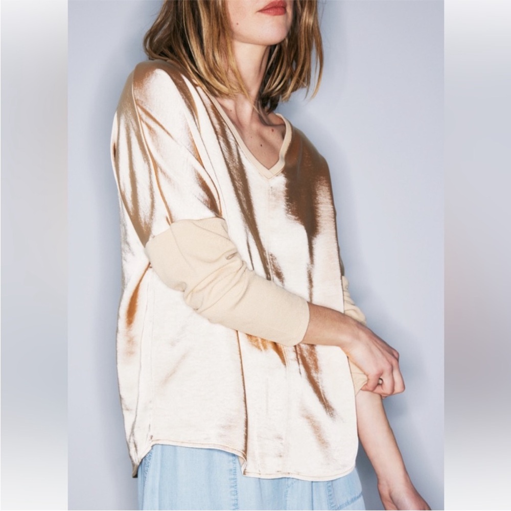 NWT Anthropologie Melissa Newton Cindy Blouse Mixed Media in Nougat Size XS